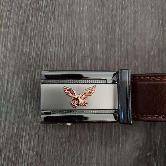 Brown Ratchet Leather Belt Eagle Buckle Size L 38"-40" - Picture 3 of 8